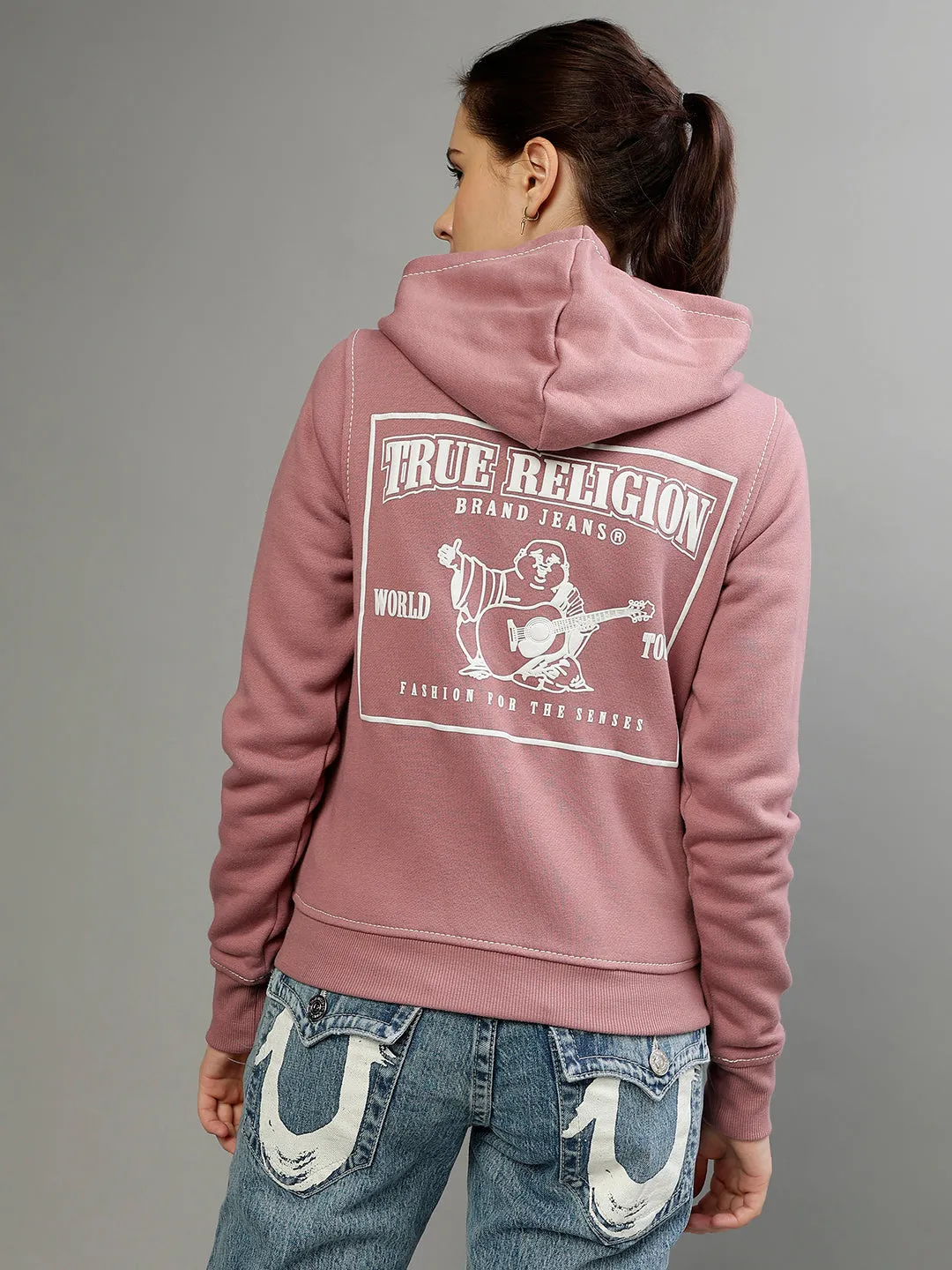 True Religion Women Printed Full Sleeves Hooded Sweatshirt