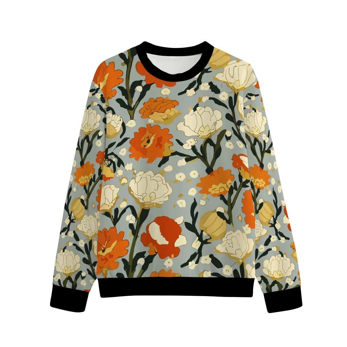 Vampire Art Art Nouveau Vintage Floral Unisex O-neck Sweatshirt | 100% 310GSM Cotton - Art Nouveau Orange and White Flowers