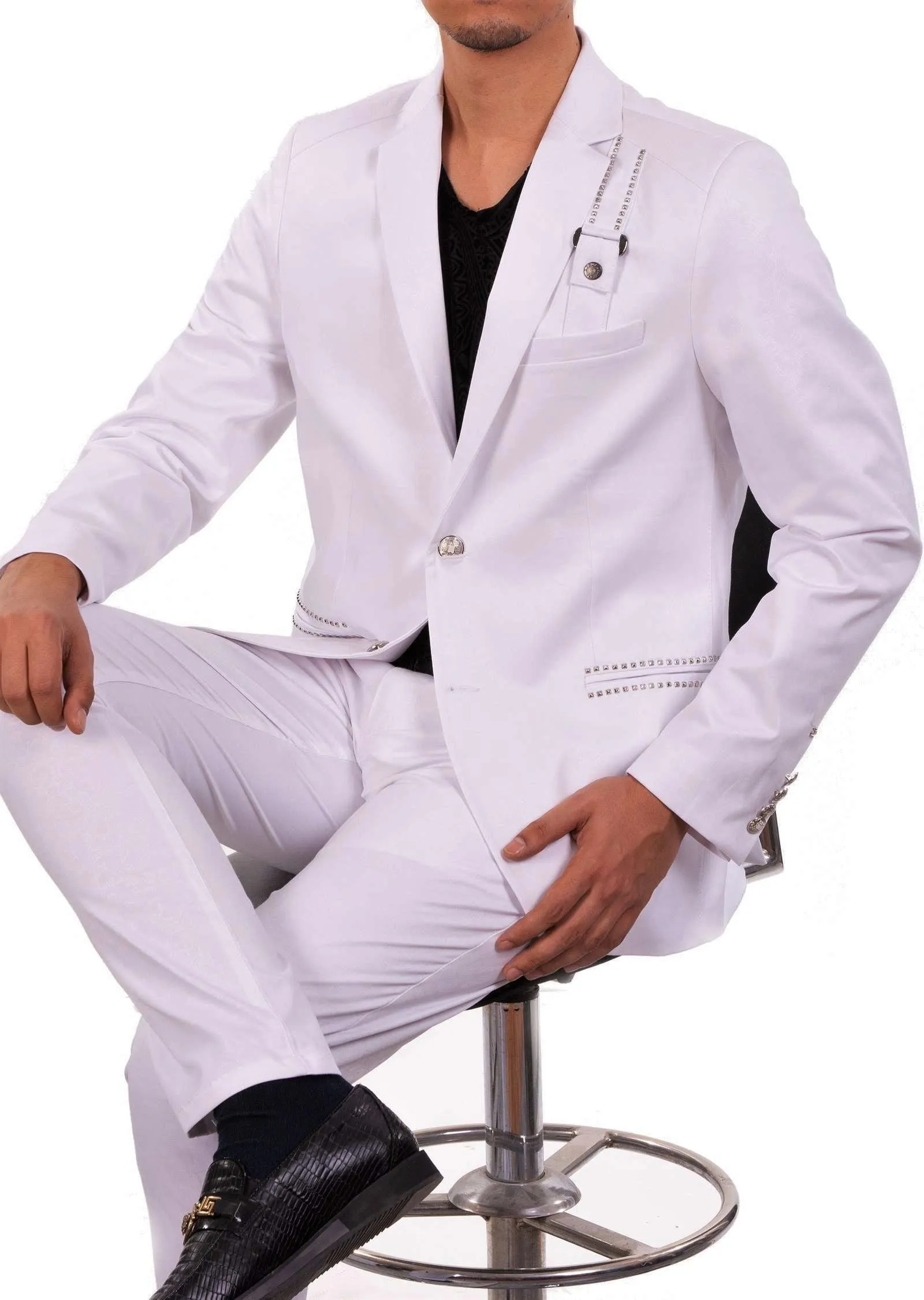 White Paisley Tech Studded Blazer