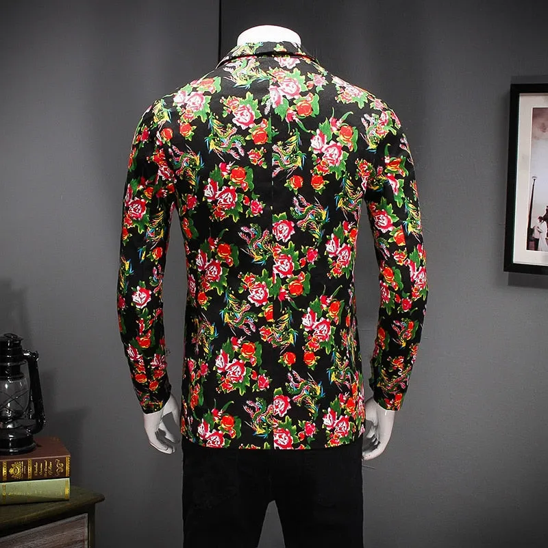 Whole Floral Pattern Casual Style Men Blazer