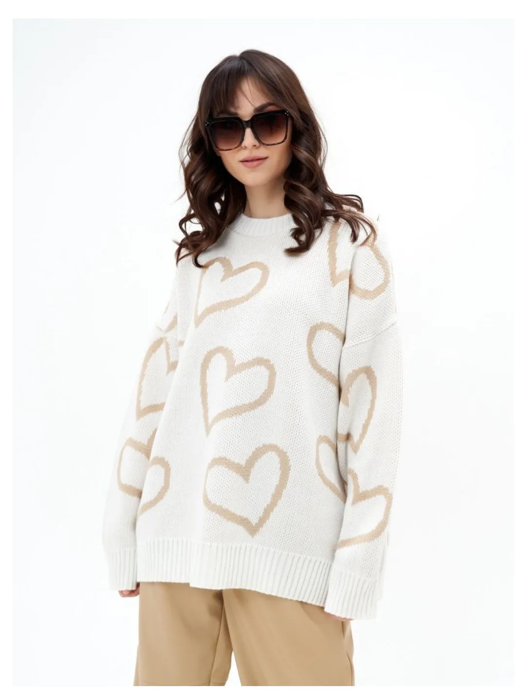 Winter Round Neck Love Contrast Color Sweater Loose Pullover Sweater