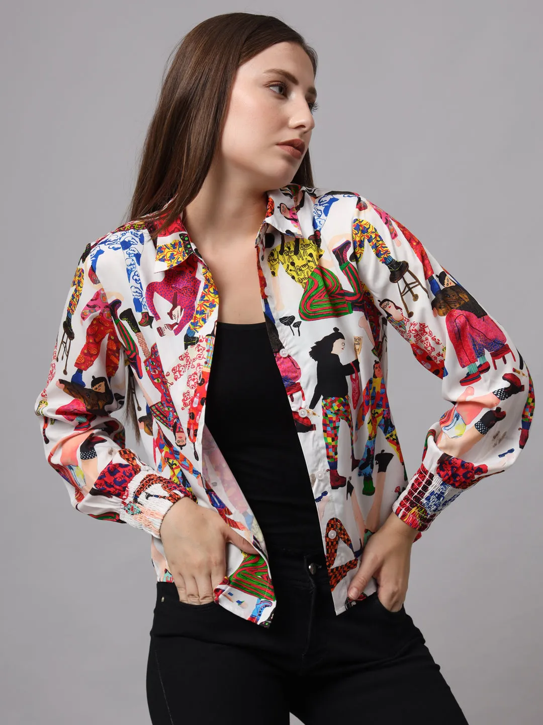 Women Classic Slim Fit Floral Opaque Printed Casual Shirt