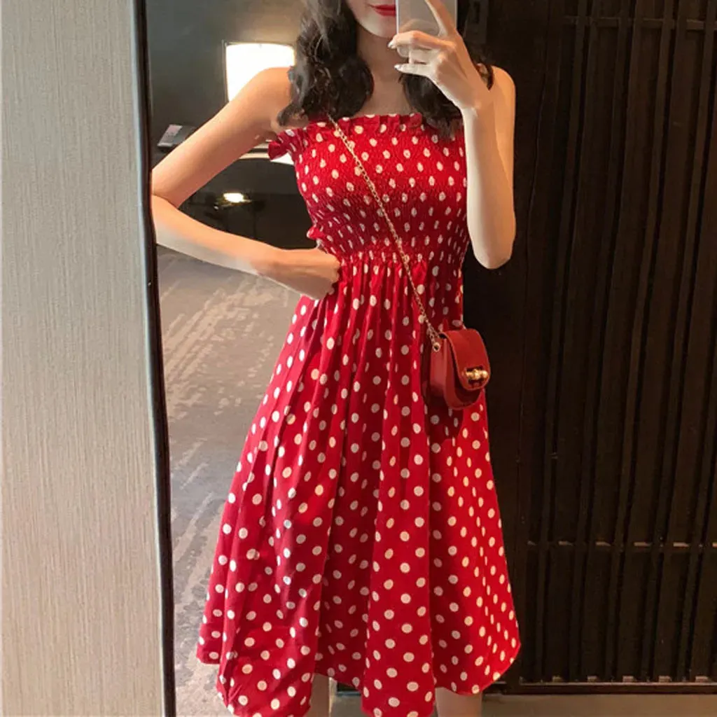 Women Dress Loose None Sleeve Polka Dot Shoulder Plus Size Casual  Fashion comfort Pullover Dress Fashion boho vestidos 2023