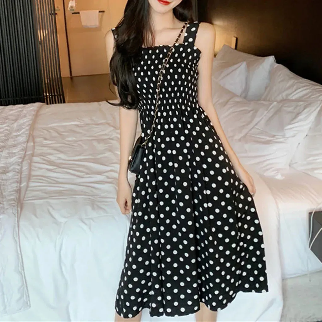 Women Dress Loose None Sleeve Polka Dot Shoulder Plus Size Casual  Fashion comfort Pullover Dress Fashion boho vestidos 2023