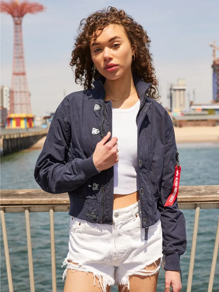 WOMEN'S CROPPED US NAVY DECK HOOKED MOD JACKET