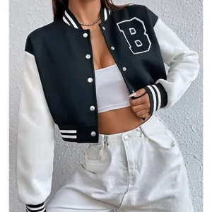 Women's Custom Baseball Crop Jacket, Fashion Varsity Bomber Style