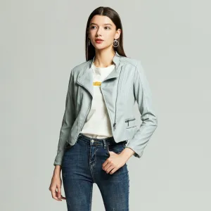 Womens Slim Fit Cropped Biker Jacket