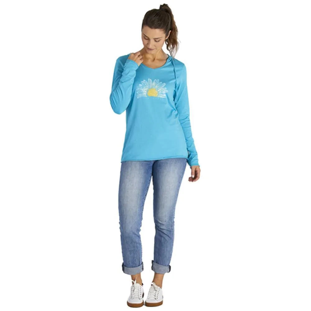 Women's Watercolor Daisy Long Sleeve Hooded Smooth Tee