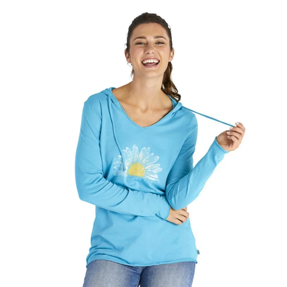 Women's Watercolor Daisy Long Sleeve Hooded Smooth Tee