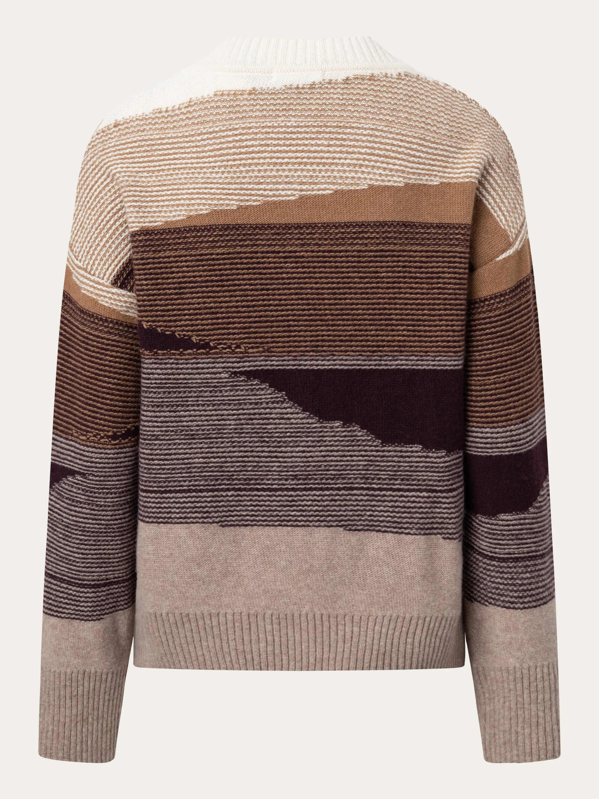 Wool landscape pattern v-neck knit - Brown