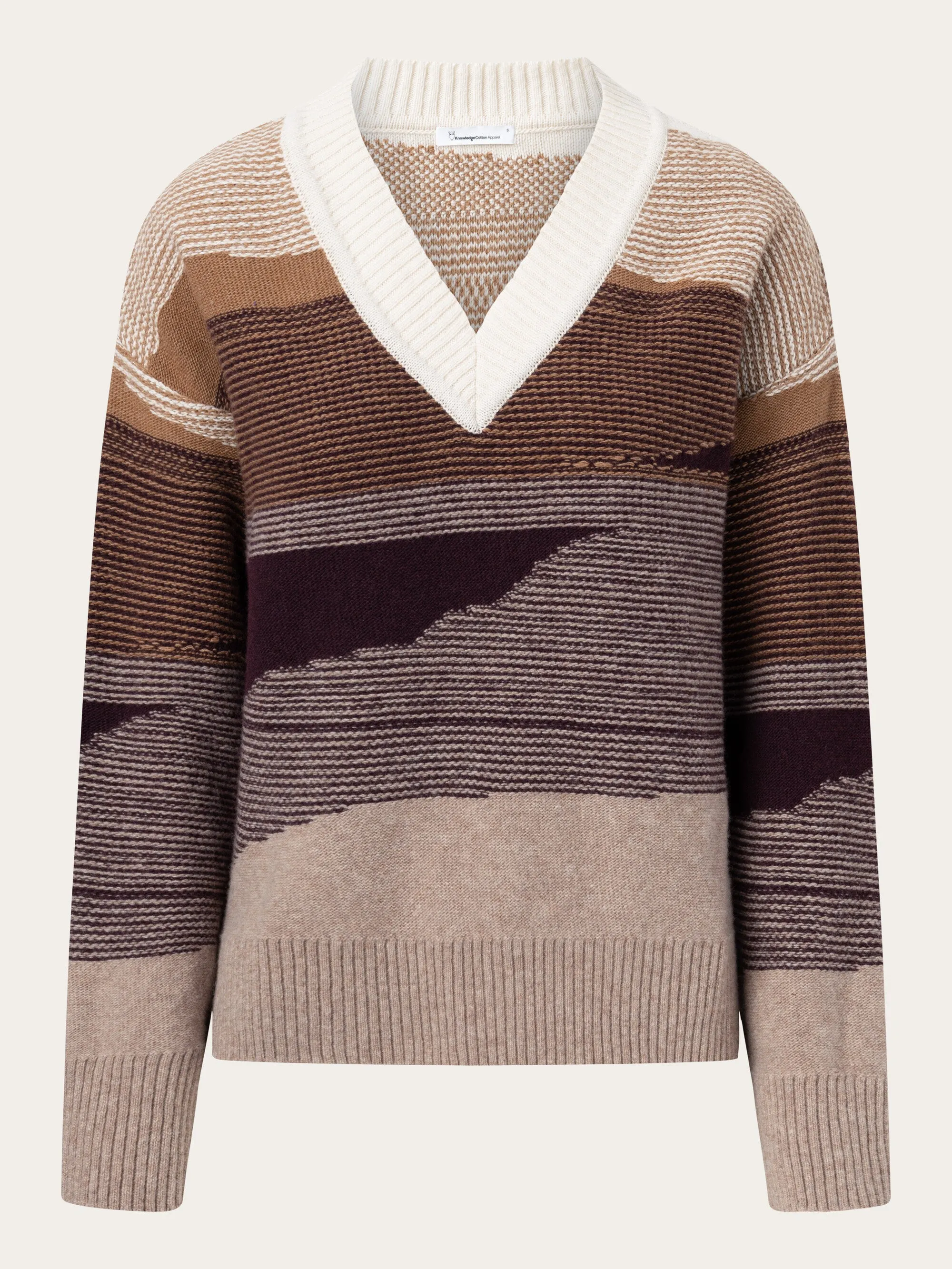 Wool landscape pattern v-neck knit - Brown