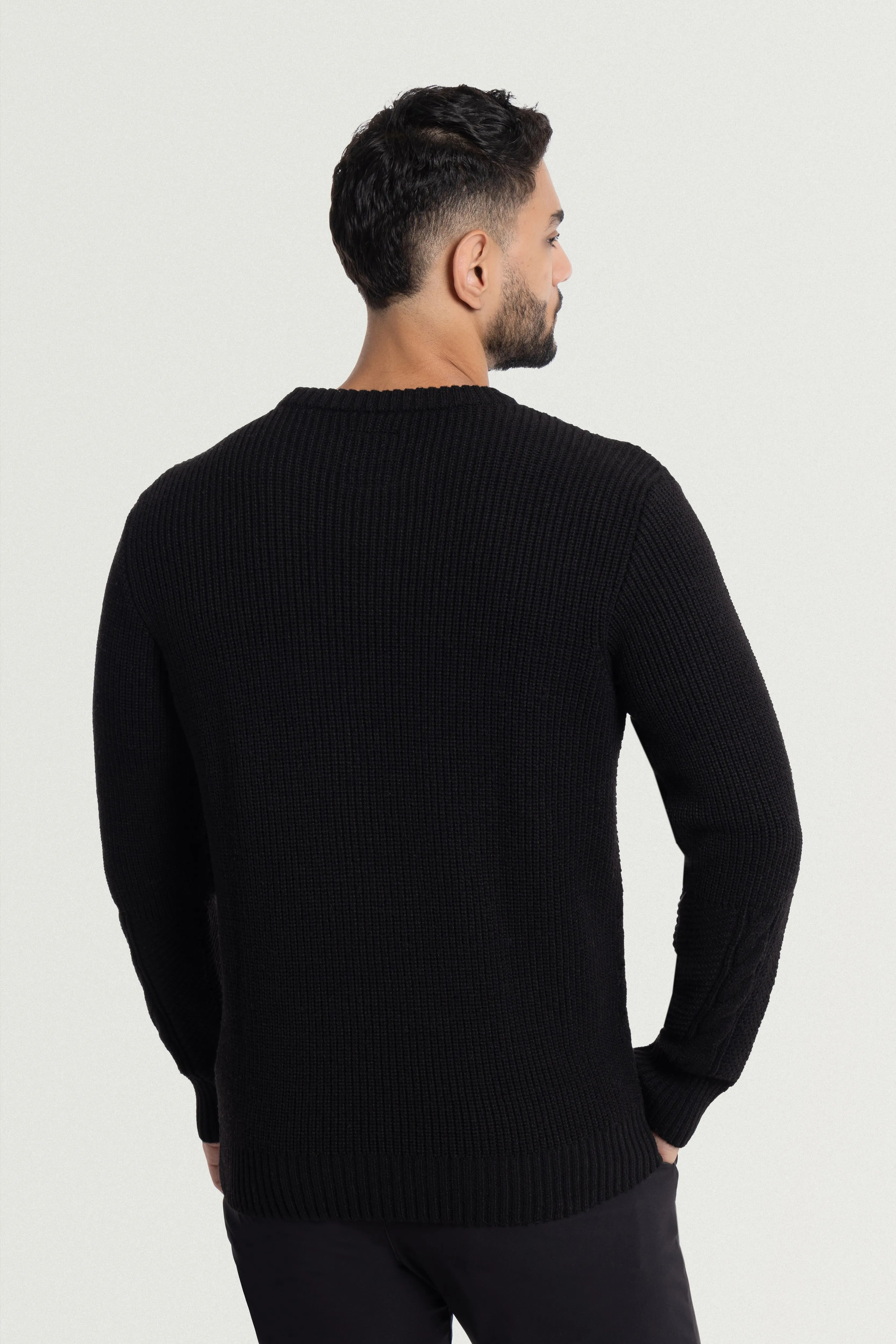 X RAY Men's Crewneck Mixed Texture Cable Knit Sweater