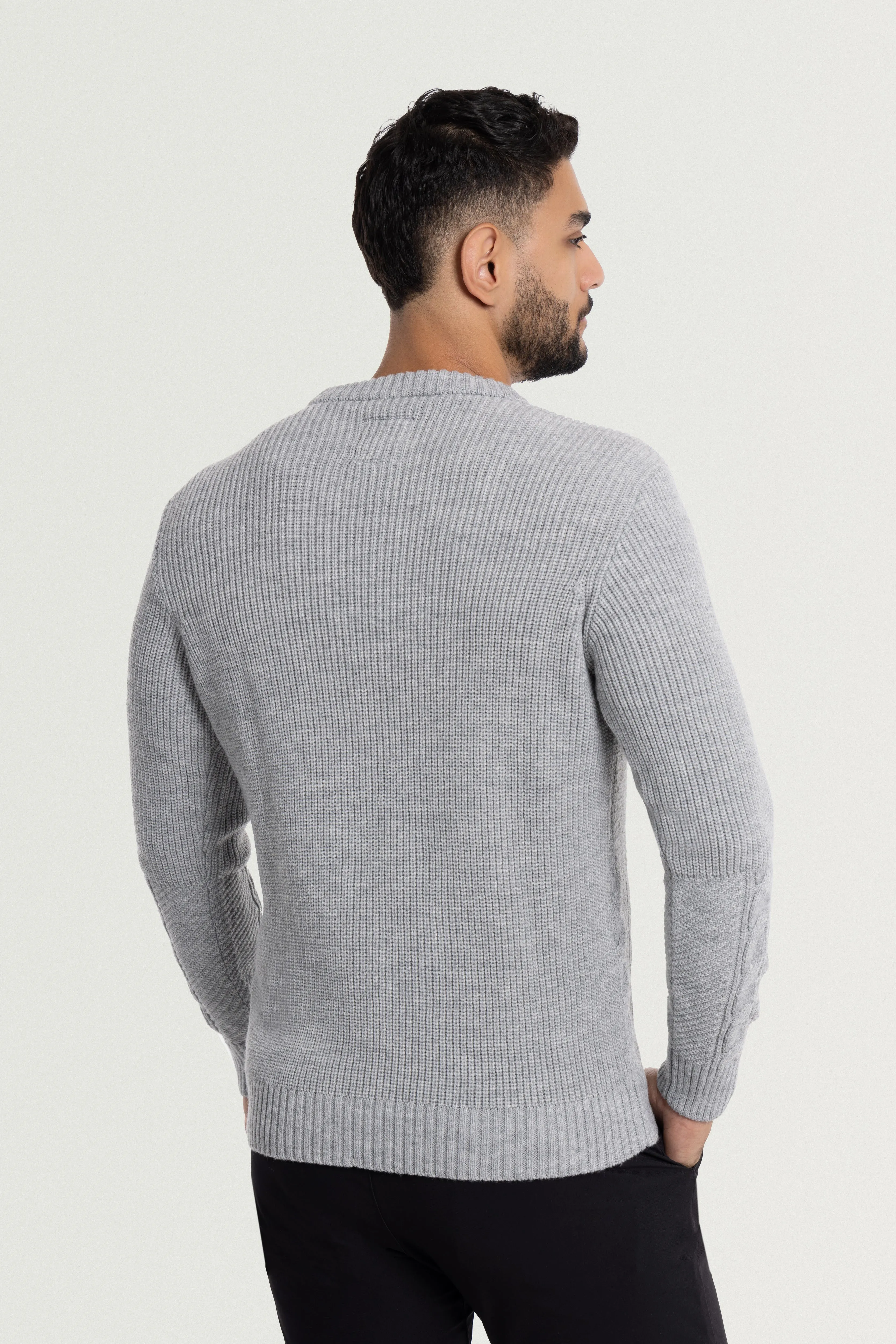 X RAY Men's Crewneck Mixed Texture Cable Knit Sweater